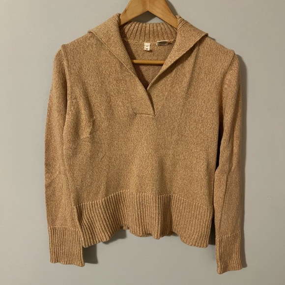 Anthropologie Sweaters - Anthropologie Moth Camel Collared Polo Sweater Large 100% Cotton